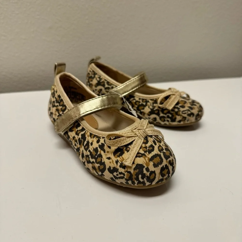 NWOT Tahari Leopard Toddler Girl Ballet Flats Dress Shoes Cheetah Gold Size 7
